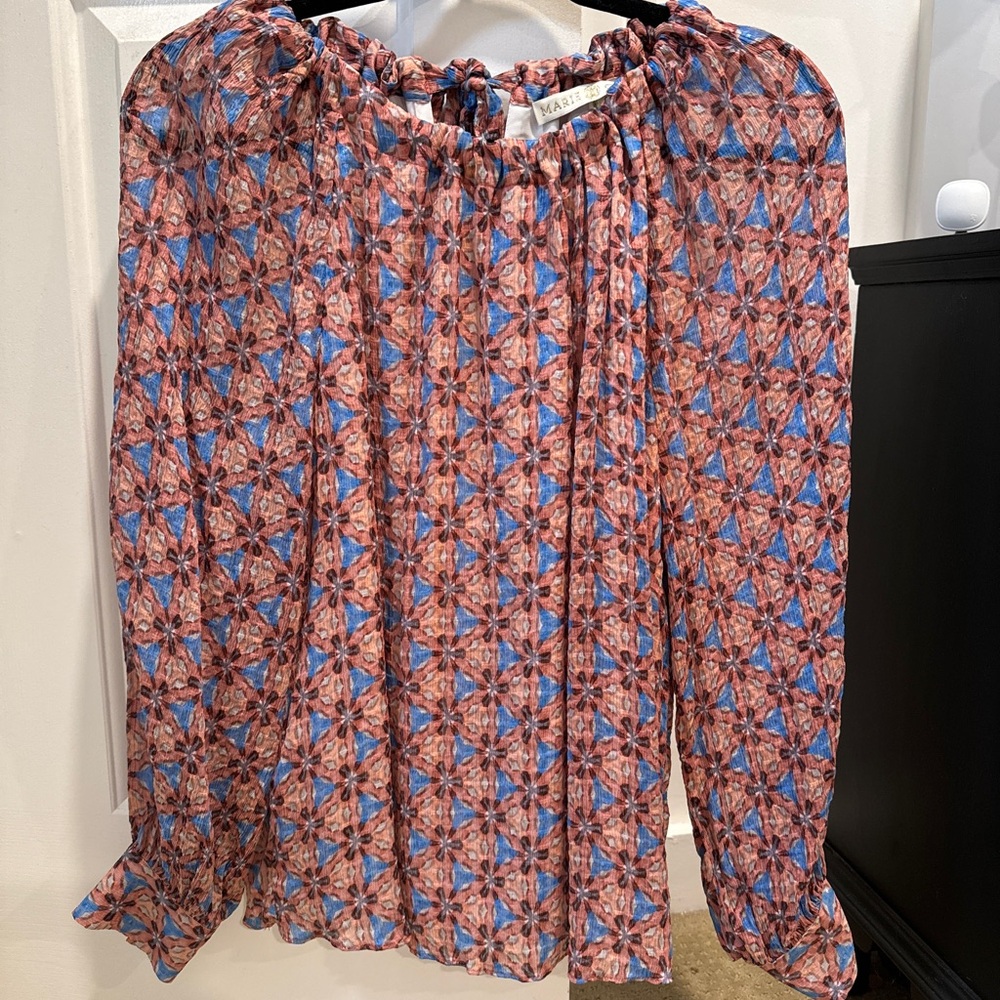 Marie Oliver Geometric Blouse - Blue and Pink